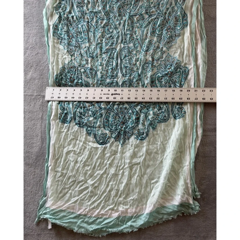 Talbots Mint Green Paisley Viscose Lightweight Wrap Scarf Shawl Frayed Edge